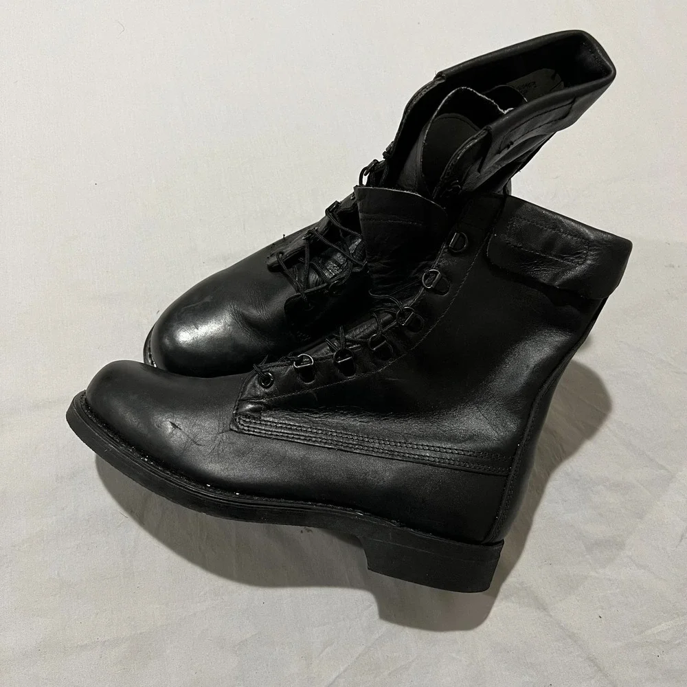 Vintage Biltrite Addison Shoe Co. Mens Black Leather Military Combat Boots Sz 8D
